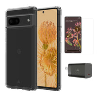 AXS Starter Kit bundle / Ultra Clear Case, Screen Protector and 30w Charger for Google Pixel 7-Drop-tested, scratch resistant phone case with shock absorbing air pockets