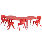 Flash Furniture 35"W x 65"L Half-Moon Plastic Height Adjustable Activity Table Set with 4 Chairs - Red-Multipurpose Kids Table Set