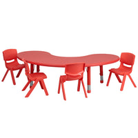 Flash Furniture 35"W x 65"L Half-Moon Plastic Height Adjustable Activity Table Set with 4 Chairs - Red-Multipurpose Kids Table Set