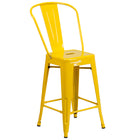 Flash Furniture 24" High Metal Indoor-Outdoor Counter Height Stool with Back - Yellow-500 lb. Weight Capacity