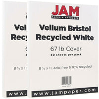 JAM Paper Vellum Bristol Cardstock, 8.5 x 11, 67lb White, 2 packs of 50 (169834g)-White