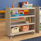 Flash Furniture Bright Beginnings Commercial Grade Space Saving 4 Shelf Wooden Mobile Classroom Storage Cart w/ Casters- Natural-Holds up to 100 LBS. Static Weight Capacity