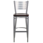 Flash Furniture HERCULES Series Silver Slat Back Metal Restaurant Barstool - Mahogany Wood Seat - 2 Pack-Set of 2 Metal Dining Bar Stools