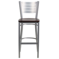 Flash Furniture HERCULES Series Silver Slat Back Metal Restaurant Barstool - Mahogany Wood Seat - 2 Pack-Set of 2 Metal Dining Bar Stools