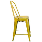 Flash Furniture Commercial Grade 24" High Distressed Metal Indoor-Outdoor Counter Height Stool with Back - Yellow-Seat Drain Hole assists in drying
