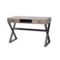 J&R Home Collection Industrial Look Desk with Drawers-Light rusted brown 3D paper veneer surface with black powder-coated steel frame