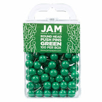 JAM Paper Colorful Push Pins - Round Head Map Thumb Tacks - Green - 100 Pack-Color: Green