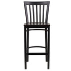 Flash Furniture HERCULES Series Black School House Back Metal Restaurant Barstool - Walnut Wood Seat - 2 Pack-Set of 2 Metal Dining Bar Stools