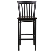 Flash Furniture HERCULES Series Black School House Back Metal Restaurant Barstool - Walnut Wood Seat - 2 Pack-Set of 2 Metal Dining Bar Stools