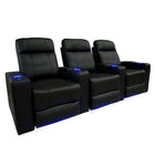 Valencia Piacenza Leather Air Manual Home Theater Recliner With LED Lights, 3-Seats, Black (3-BLK-ML)-Wrapped in Premium Leather Air
