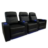 Valencia Piacenza Leather Air Manual Home Theater Recliner With LED Lights, 3-Seats, Black (3-BLK-ML)-Wrapped in Premium Leather Air