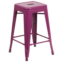 Flash Furniture 24" High Backless Purple Indoor-Outdoor Counter Height Stool-Stackable Industrial Style Modern Stool