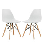 Nicer Furniture Eiffel Style Side Chair with Natural Wood Legs - White - 4 Pack-High quality heavy-duty plastic molded seat with a matte finish