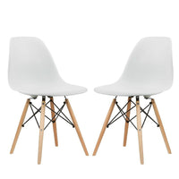 Nicer Furniture Eiffel Style Side Chair with Natural Wood Legs - White - 4 Pack-High quality heavy-duty plastic molded seat with a matte finish