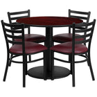 Flash Furniture 36" Round Mahogany Laminate Table Set with Round Base & 4 Ladder Back Metal Chairs - Burgundy Vinyl Seat-Table and Chair Set