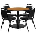Flash Furniture 36" Round Natural Laminate Table Set with Round Base & 4 Black Trapezoidal Back Banquet Chairs-Table and Chair Set