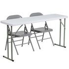 Flash Furniture 60" Plastic Folding Training Table with 2 Gray Metal Folding Chairs, Granite White (RB18601)-Rectangular training table set includes one table and two chairs
