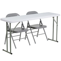Flash Furniture 60" Plastic Folding Training Table with 2 Gray Metal Folding Chairs, Granite White (RB18601)-Rectangular training table set includes one table and two chairs