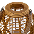 Truu Design Round Wooden Rattan Lantern with Rope Handle, 9.5 x 9 inches, Brown-Cylindrical glass holder included for easy candle placement