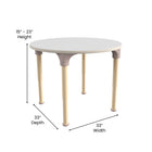 Flash Furniture Bright Beginnings 33" Round Commercial Grade Wooden Adjustable Height Classroom Activity Table - Beech/White-Accommodates up to 4 Children