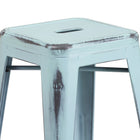 Flash Furniture Commercial Grade 24" High Backless Distressed Green-Blue Metal Indoor-Outdoor Counter Height Stool-Backless Design