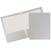 JAM Paper Glossy Two Pocket Presentation Folders, Silver, 100 Pack (385GSIB)-Silver
