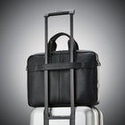 Samsonite Classic Leather Slim Brief, Black-Large front zip pocket has organization panel with 2 phone pockets and pen pockets.