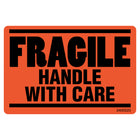 SPC Fragile Handle with Care Label - 2" x 3" - Black on Fluorescent Red - 500 Pack-Label Description "Fragile Handle with Care"