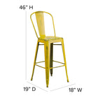 Flash Furniture Commercial Grade 30" High Distressed Metal Indoor-Outdoor Barstool with Back - Yellow-Lightweight Design