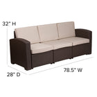Flash Furniture Chocolate Brown Faux Rattan Sofa with All-Weather Beige Cushions-Chocolate Brown Frame Finish