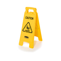 Rubbermaid "Caution" Two-Sided Folding Floor Sign - 26 1/2" H x 11" W - Yellow-Sign Message: Caution