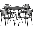 Flash Furniture 28" Square Black Curved Back Fold Patio Set, 4 Chairs (CO28SQF03CHR4BK)-28" Square Indoor-Outdoor Steel Folding Patio Table Set with 4 Round Back Chairs