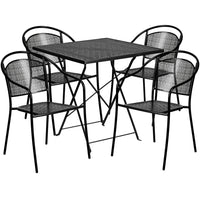 Flash Furniture 28" Square Black Curved Back Fold Patio Set, 4 Chairs (CO28SQF03CHR4BK)-28" Square Indoor-Outdoor Steel Folding Patio Table Set with 4 Round Back Chairs