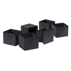 Winsome Capri Foldable Black Fabric Baskets, Black, 6 Pack-Set of 6 Foldable black fabric containers.  Use the large size as a magazine holder, file holder, art project holder.  The next 3 sizes are great for decorative storage and organization: washcloths in the bathroom, note pads at work, personal items in chest of drawers.  When not in use, they fold for easy storage.