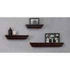 nexxt Madison Wall Shelf, Set of 3, 4.75" Deep Wall Ledges, 12", 16" & 24", Espresso-Measurement and weight capacity: a small floating shelf measures 12"L x 4.75"W x 3"H, medium shelf is 16"L x 4.75"W x 3"H and the large one measures 24"L x 4.75"W x 3"H. each wall shelf can hold up to 5lb, 8lb and 10 lb respectively. feel confident placing items with a little more weight on each shelf