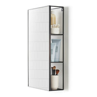 Umbra Cubiko Mirror - Black-Tucked behind Cubiko's mirror are shelves that you can access from either open side - a great solution for storing bathroom accessories and more