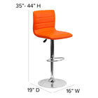 Flash Furniture Contemporary Orange Vinyl Adjustable Height Barstool with Horizontal Stitch Back & Chrome Base - 2 Pack-Footrest