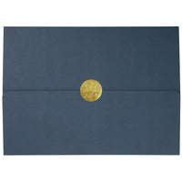 St. James Elite Medallion Fold Certificate Holders, Linen, Navy Blue with Gold Medallion, 5 Pack-Luxurious embossed gold medallion closure