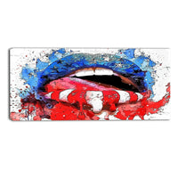 Designart Red White and Blue Lips Sensual Canvas Art Print, 40" x 20", (PT2939-40x20)-Print
