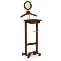Winsome Rolling Valet Stand, Antique Walnut-Valet stand accommodates a shirt, jacket, trousers, and pair of shoes