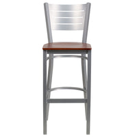Flash Furniture HERCULES Series Silver Slat Back Metal Restaurant Barstool - Cherry Wood Seat - 2 Pack-Set of 2 Metal Dining Bar Stools