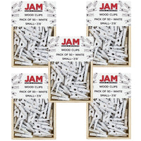 JAM Paper Wood Clothing Pin Clips, Small 7/8, White, 5 packs of 50, 250 Total (2230717360g)-White