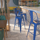 Flash Furniture 30" High Blue Metal Indoor-Outdoor Barstool with Back-Blue Powder Coat Finish