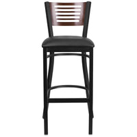 Flash Furniture HERCULES Series Black Slat Back Metal Restaurant Barstool - Walnut Wood Back, Black Vinyl Seat - 2 Pack-Set of 2 Metal Dining Bar Stools