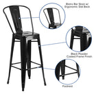 Flash Furniture Commercial Grade 30" High Black Metal Indoor-Outdoor Barstool with Back-Footrest with Floor Protector Plastic Glides