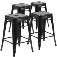 Flash Furniture Commercial Grade 24" High Backless Black Metal Indoor-Outdoor Counter Height Stool with Square Seat-Set of 4 Stackable Industrial Style Modern Stools