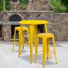 Ensemble de table de bar ronde en métal jaune avec 2 tabourets carrés, intérieur/extérieur, 30 po (CH-51090BH-2-30SQST-YL-GG)-30 larg. x 30 prof. x 41 haut. (po)