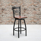 Flash Furniture HERCULES Series Black "X" Back Swivel Metal Barstool - Cherry Wood Seat-.625'' Thick Plywood Seat