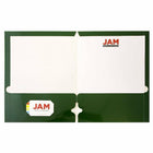 JAM Paper 2-Pocket Laminated Glossy 3 Hole Punched School Folders, Green, 100 Pack (385GHPgrb)-200-sheet capacity