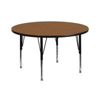 Flash Furniture 42'' Round Activity Table with Thermal Fused Laminate Top and Height Adjustable Pre-School Legs, Oak-Oak Laminate